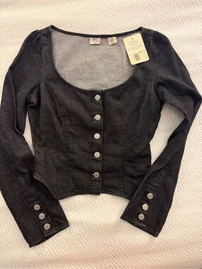 NWT Levi’s Black Denim Corset Crop Top XS Cotton Hemp